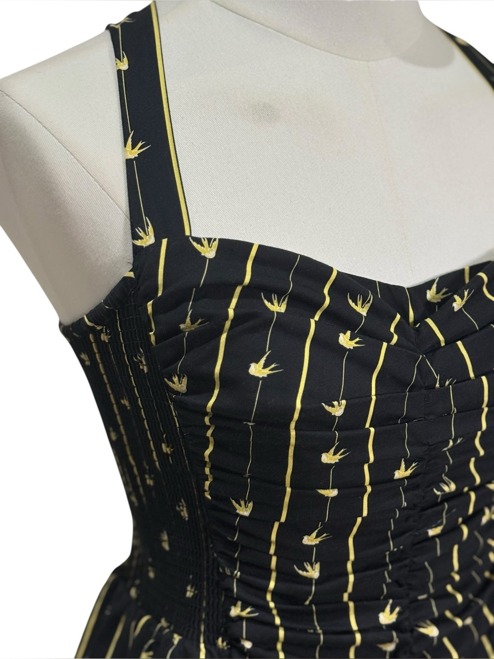 Anthropologie Moulinette Soeurs Bird & Floral Embroidered Ruched Dress Size 0 - Picture 5 of 9